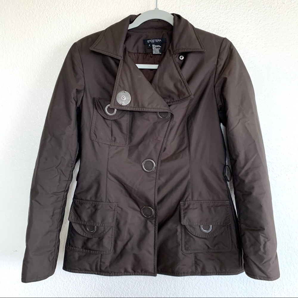 Etcetera Brown Utility Puffer Button Up Jacket